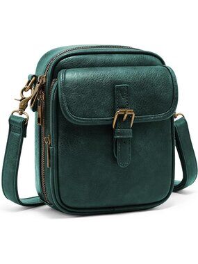 Women's Dark Green Vegan Leather Crossbody Handbag Anti-theft Shoulder Purse